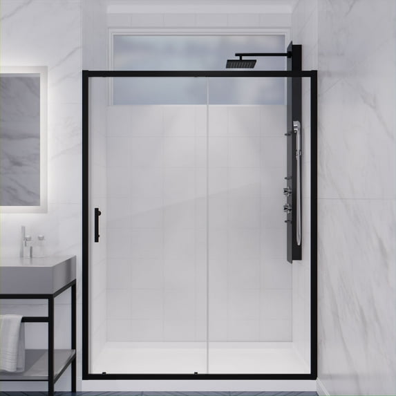 Halberd Series 47-48"W x 72"H Sliding Framed Shower Door in Matte Black with Tsunami Guard Tempered Clear Glass