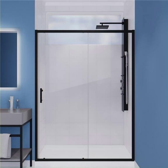 Halberd Series 59-60"W x 72"H Sliding Framed Shower Door in Matte Black with Tsunami Guard Tempered Clear Glass