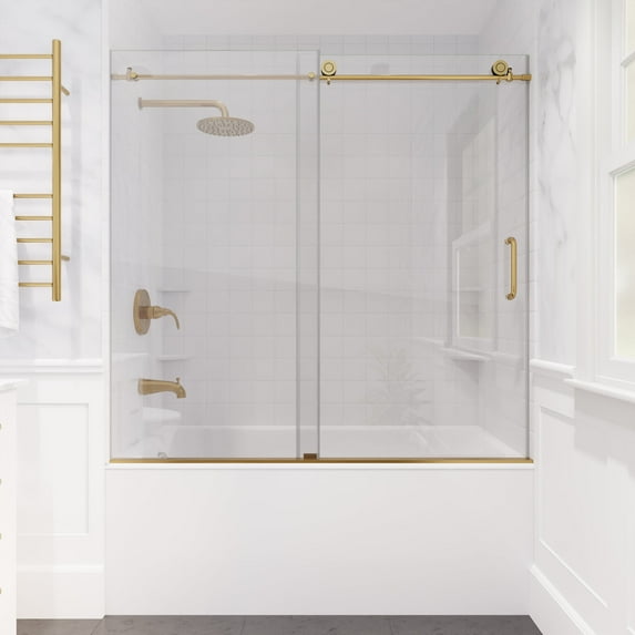 Swcorp SD-AZ17-01BG 60 x 62 in. Don Series Frameless Sliding Tub Door in Brushed Gold