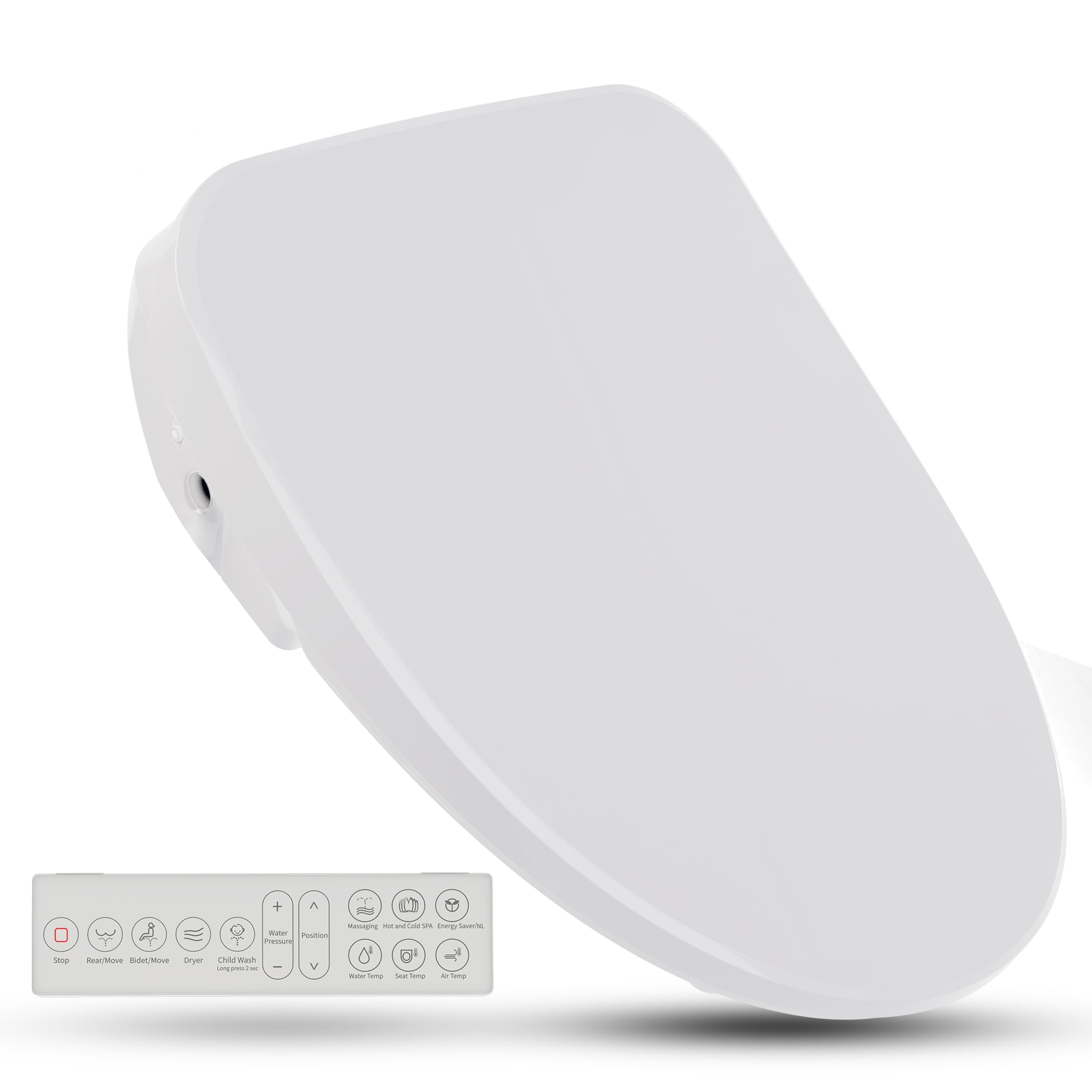 White Heated Electric Bidet Toilet Seat with Remote Control