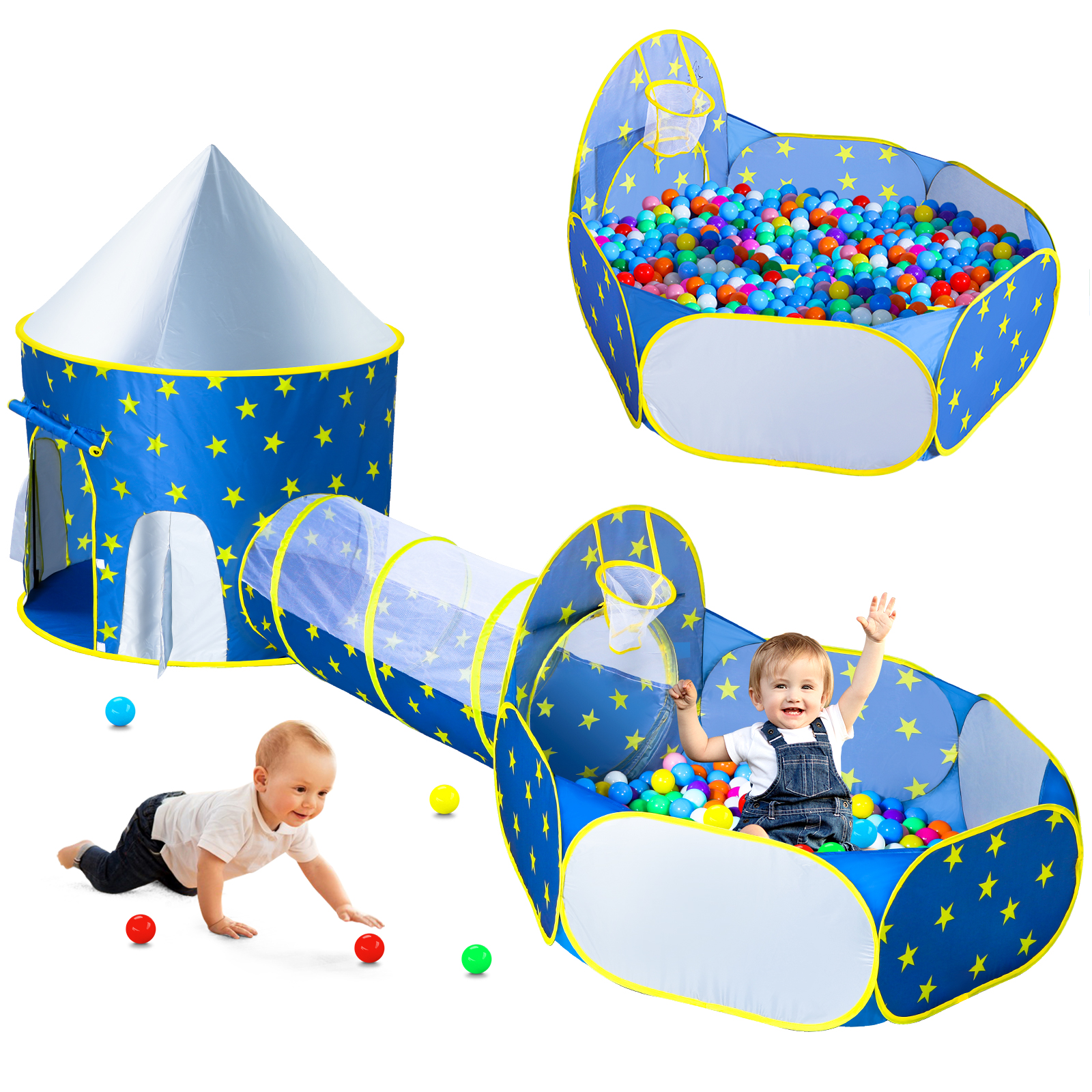 SweHouse 3PC Spaceship Rocket Kids Play Tent for Toddlers with Baby