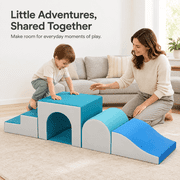 SweHouse Foam Climbing Blocks for Toddlers, 4pcs Soft Play PU Leather Set, Arched Ellipse Climb Crawl Slide Toys, Blue