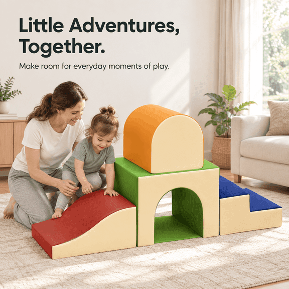 SweHouse Foam Climbing Blocks for Toddlers, 4pcs Multicolor Soft Foam Climbers, PU Leather Climb, Crawl & Slide Activity Set