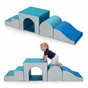 SweHouse 4pcs Soft Play PU Leather Foam Climbing Blocks for Toddlers, Arched Ellipse Climbing Toys for Toddlers for Climb,Crawl and Slide, Baby Climbing Toys for Child Development Blue