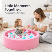 SweHouse Toddler Foam Ball Pit, Round Memory Foam Playpen, Indoor/Outdoor Kids Play Space, Pink, 100 Pink/White/Blue Balls