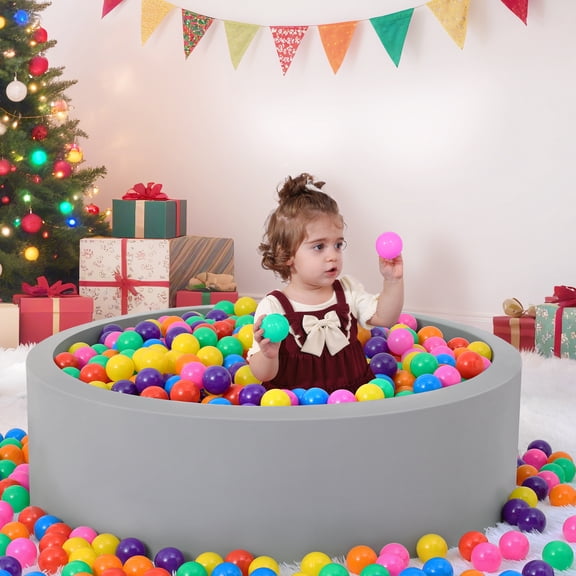 SweHouse Foam Ball Pit for Toddlers & Babies, Large Soft Round Playpen with Memory Sponge, Indoor Outdoor Kiddie Ball Pool Play Space, Ideal Gift for Infants Boys & Girls (Grey, Balls Not Included)