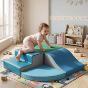 SweHouse Foam Climbing Blocks for Toddlers, 4-Piece Soft Play PU Leather Climb & Crawl Set for Bedroom, Blue