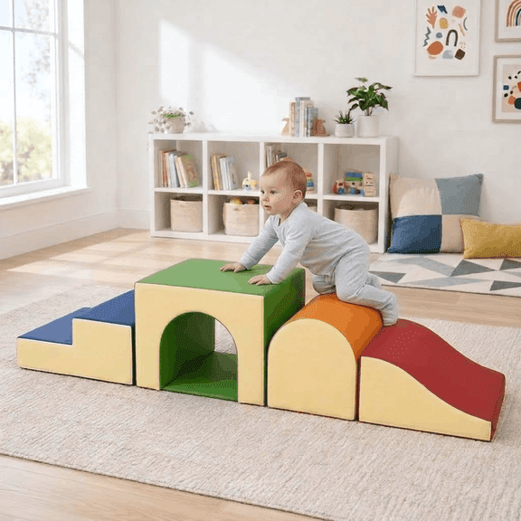SweHouse Foam Climbing Blocks for Toddlers, 4pcs Multicolor Soft Foam Climbers, PU Leather Climb, Crawl & Slide Activity Set