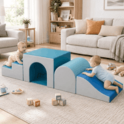 SweHouse Foam Climbing Blocks for Toddlers, 4pcs Soft Play PU Leather Set, Arched Ellipse Climb Crawl Slide Toys, Blue