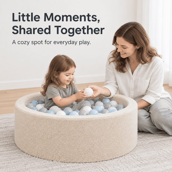 SweHouse Foam Ball Pit for Toddlers & Kids, Soft Teddy, Girls & Boys Gift, Indoor/Outdoor, Beige.