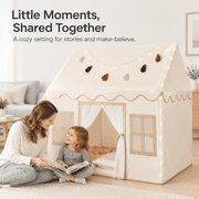 SweHouse Kids Tent, Portable Indoor Playhouse, Toddler Play Space, Birthday Gift w/ Mat, Fairy Lights & Tassel Ball, Golden Sand