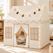 SweHouse Kids Tent, Portable Indoor Playhouse, Toddler Play Space, Birthday Gift w/ Mat, Fairy Lights & Tassel Ball, Golden Sand