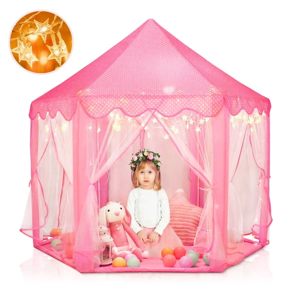 SweHouse Princess Castle Play Tent for Toddlers Girls Hexagon Playhouse with Star Lights Indoor Polyester Toys