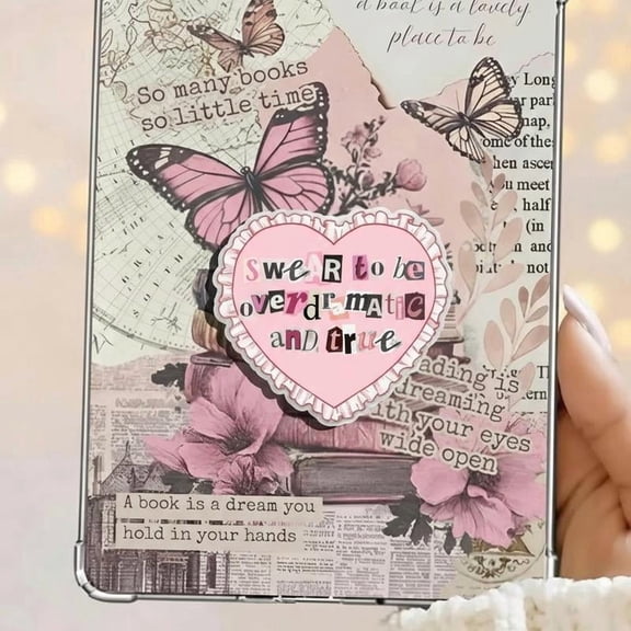 Swear to be Overdramatic and True Phone Grip, Bookish Coquette Aesthetic Griptok, Heart Shaped Ransom Note Phone Holder, Romance Reader Gift for Her, Cute Pink Bow Ribbon Phone Accessory