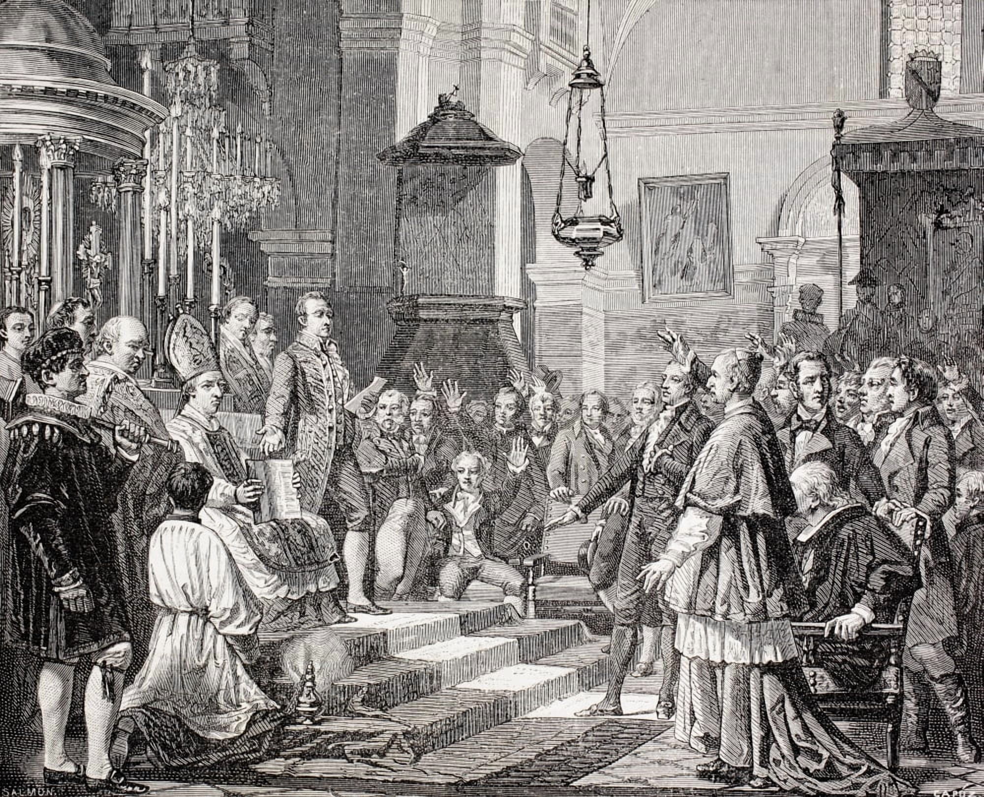 Swearing In Of The Deputies During The Opening Session Of The Cortes Of Cadiz Spain 1810 After A Painting By Jos Canvas Art - Ken Welsh Design Pics (16 x 13)