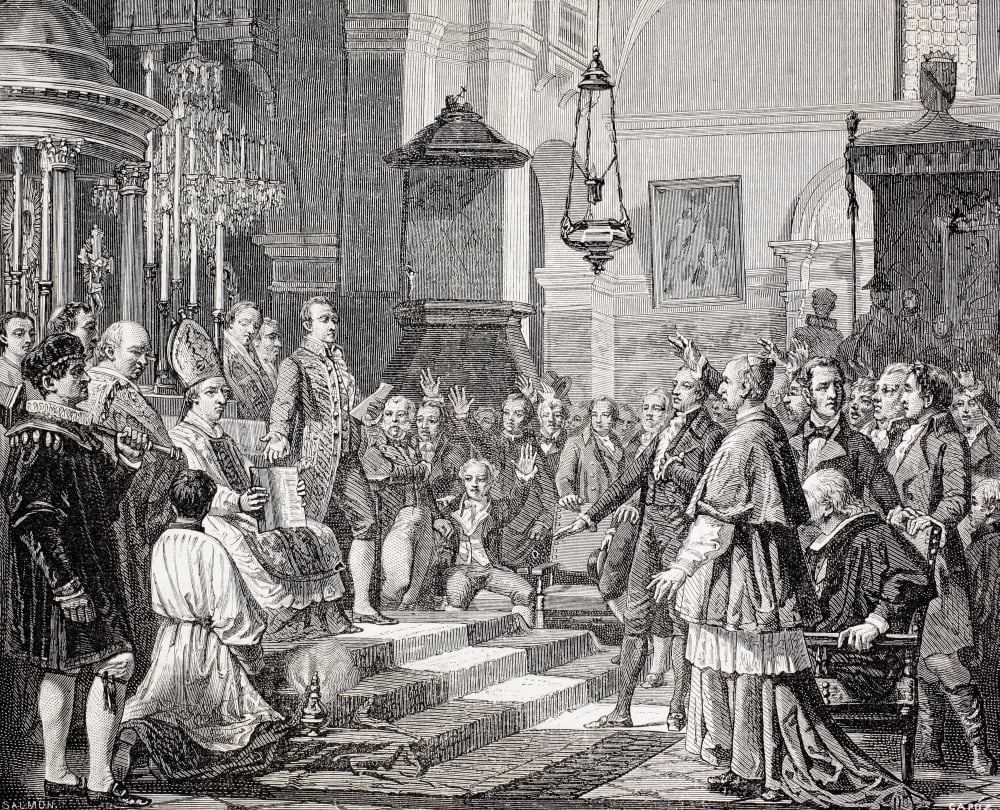 Swearing In Of The Deputies During The Opening Session Of The Cortes Of Cadiz Spain 1810 After A Painting By Jos Canvas Art - Ken Welsh Design Pics (32 x 26)