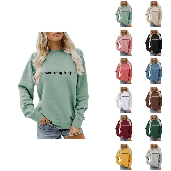 Swearing Helps Sweatshirts for Women 2025 Long Sleeve Crewneck Funny Sarcastic Sweatshirt Pullover Tops