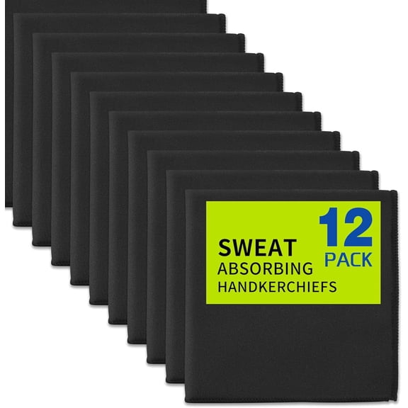 Sweat Absorbing Handkerchiefs, Gym Workout Towels Microfiber Sweat Rags for Men & Women, Running Sports Accessories Small Cloth for Face Hand, Black Hankies