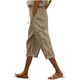 thumbnail image 1 of Sweat Capris for Women Baggy New Women Summer Pants Casual Solid Color Drawstring Side Button Elastic Waist Linen Pockets Pants Beige XL, 1 of 5