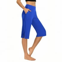 Sweat Capris for Women Baggy New Women's Wide Leg Yoga Capris High Waist Loose Fitted Workout Pants with Pockets Casual Lounge Trousers Blue XL