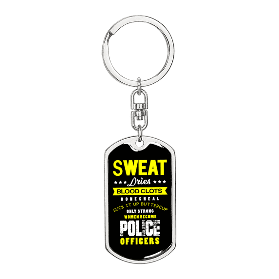 Sweat Dries Blood Clots Stainless Steel or 18k Gold Premium Swivel Dog Tag Keychain