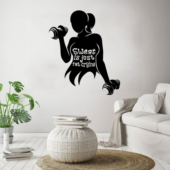 Sweat Is Just Fat Crying Motivation Inspirational Quote Quotes Fitness Healthy Life Style Wall Art Vinyl Sticker Decal Décor Work Out Wall Sticker For Home Gym Room Bedroom Size (10x8 inch)