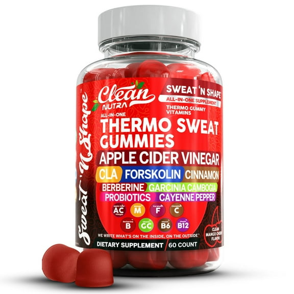 Sweat N' Shape Gummies | Apple Cider Vinegar CLA Forskolin Cinnamon Berberine Garcinia Cambogia Probiotics Cayenne Pepper Vitamin B12 Vitamin A Vitamin C Vitamin D Vitamin B6 Boron by Clean Nutra