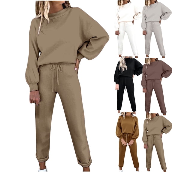 Sweat Outfits for Women 2 Piece Tracksuit Crew Neck Sweatshirt Jogger Pants Set Drawstring Casual Loungewear Streetwear Outfit Brown XXL