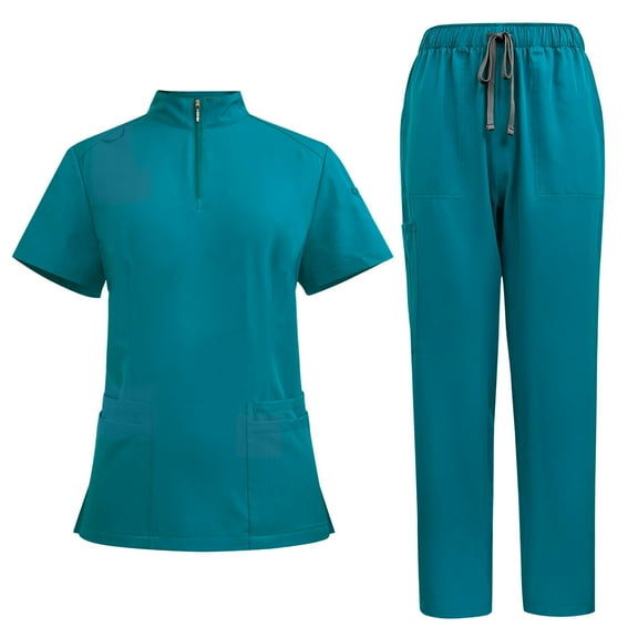Sweat Pant Sets for Women Nurse Set Suit, Womens Uniforms, Ladies Solid Color V-Neck Pocket Tops with Elastic Drawstring Waist Cargo Pants Scrub Set Outfits for Women 2025 Green XXL