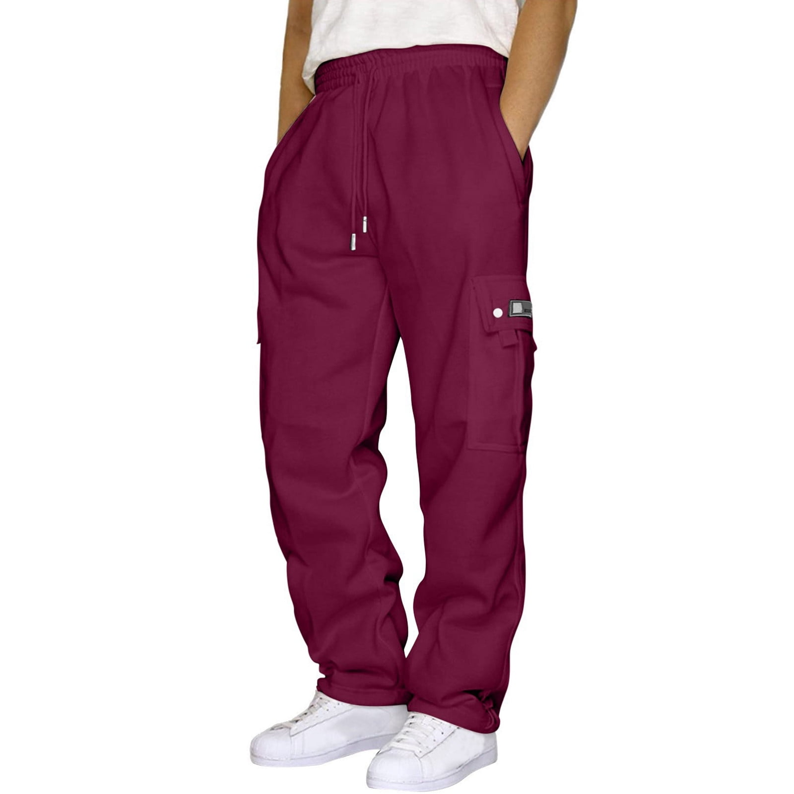Sweat Pants Big and Tall Sweatpants for Men Mens Vacation Outfits Pockets drawstring loose overalls drawstring Red 3XL