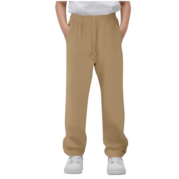 Sweat Pants for Children's Boys and Girls Solid Color Casual Elastic Waist Drawstring Strap Pocket Straight Leg Pants Sports Pants 5-15 Years