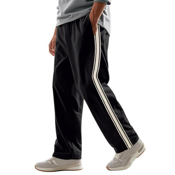 Sweat Pants for Men Classic Striped Athletic Pants High Waisted Straight Leg Open Bottom Workout Trouser with Pockets