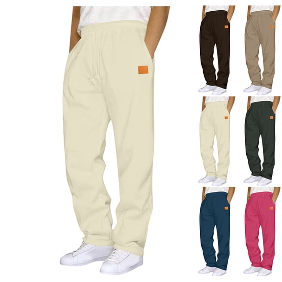 Sweat Pants for Mens Baggy Wide Leg Sweatpants Drawstring Elastic Waist Open Bottom Fleece Trousers with Pockets Beige M