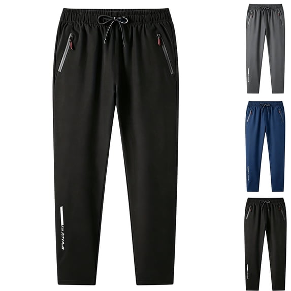 Sweat Pants for Mens Lightweight Gym Athletic Workout Sweatpants with Zipper Pockets Elastic Waist Drawstring Quick Dry Jogging Pants for Daily Wear