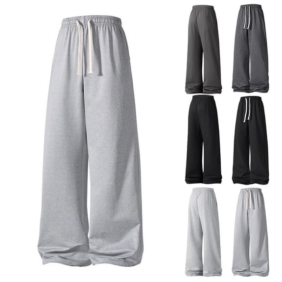 Sweat Pants for Mens Soild Loose Fit Wide Leg Joggers Casual Drawstring Elastic Waist Relaxed Lounge Pants Light Gray S