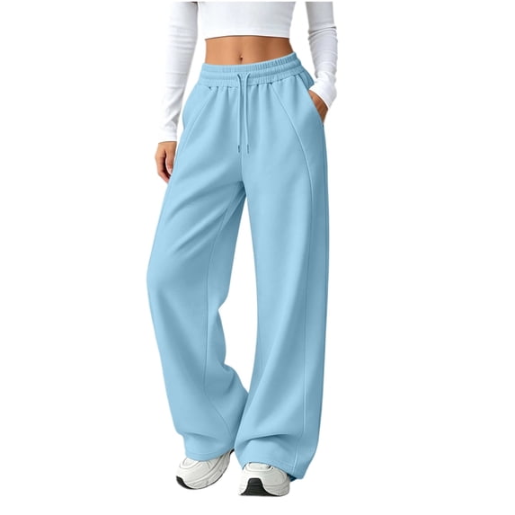 Sweat Pants for Womens Baeitkot Drawstring Elastic High Waist Side Line Wide Leg Athletic Trousers for Casual Gym Workout Daily Wear Light Blue L