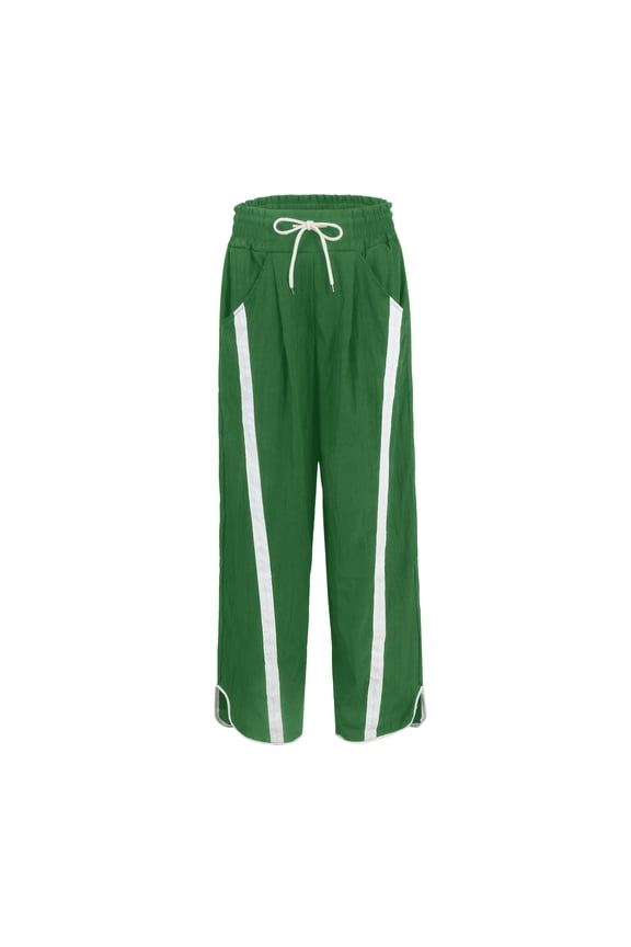Sweat Pants for Womens Wide Leg Pant Casual Drawstring Elastic Waisted Striped Workout Track Pants with Pockets Green L