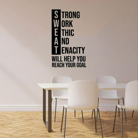 Sweat Reach Your Goal Quote Fitness Workout Success Motivation Quotes Wall Decals Healthy Lifestyle for Girls Boys Gym Home Sports Room Decor Vinyl Wall Art Stickers Decoration Size (10x8 inch)