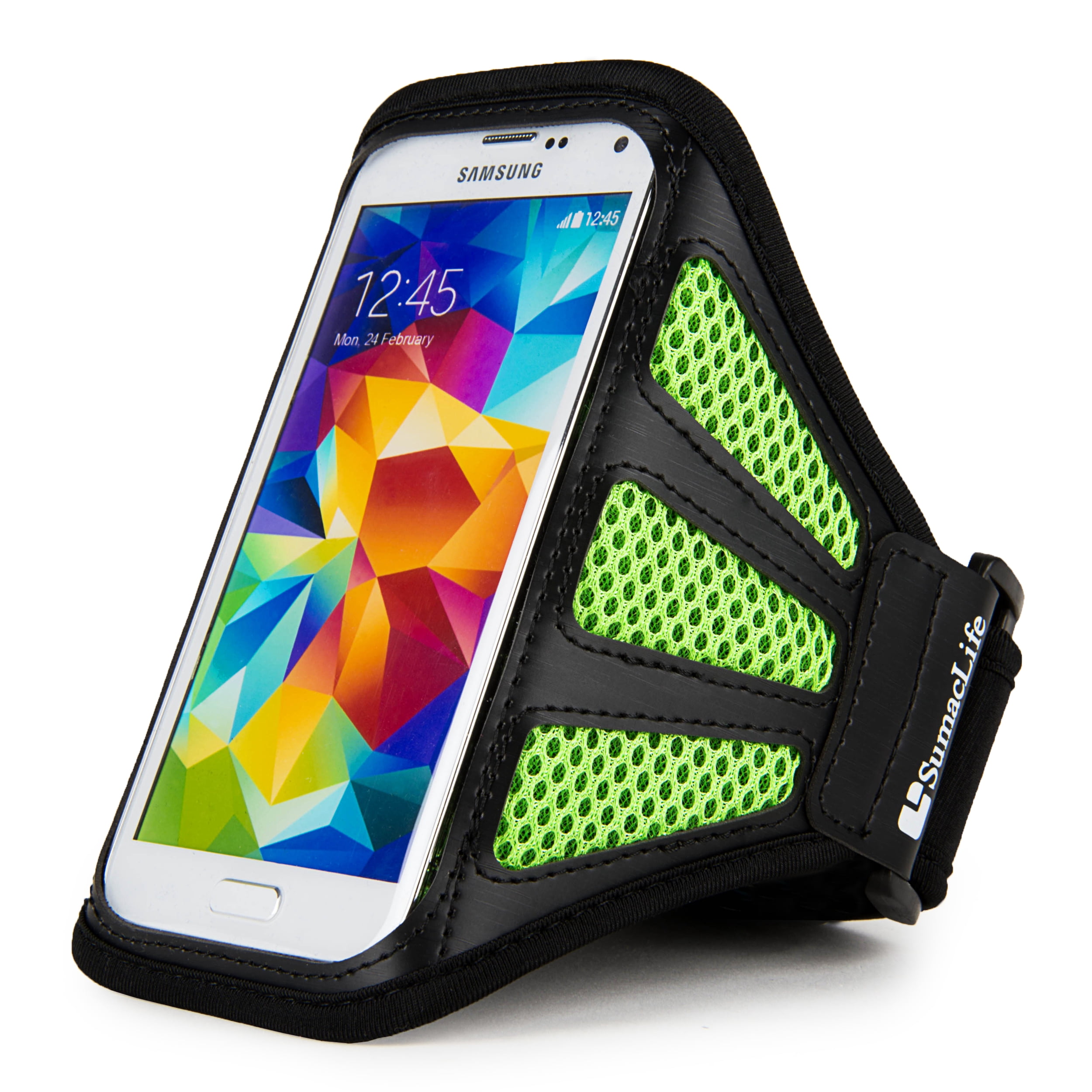 Universal Sweat-Resistant Neoprene Mesh Running Armband with Adjustable Velcro Strap Green
