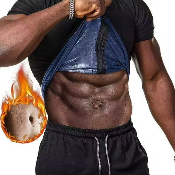 Sweat Sauna Suits Men Polymer Zipper Sauna Shirt Short Sleeve Waist Trainer Heat Trapping Compression Sauna Vest