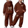 thumbnail image 1 of Sweat Set For Girls - Stylish Girls Casual Tracksuit Bow Print Design Comfortable Hoodie Joggers Outfit Play Daily Wear (Coffee,10-11Years), 1 of 7