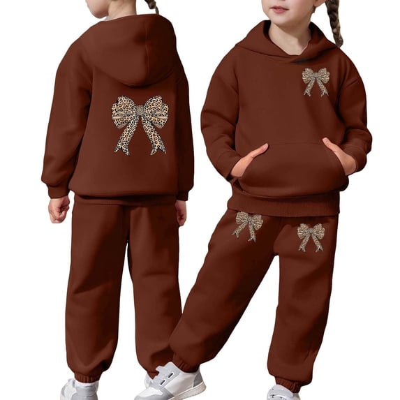 Sweat Set For Girls - Stylish Girls Casual Tracksuit Bow Print Design Comfortable Hoodie Joggers Outfit Play Daily Wear (Coffee,10-11Years)