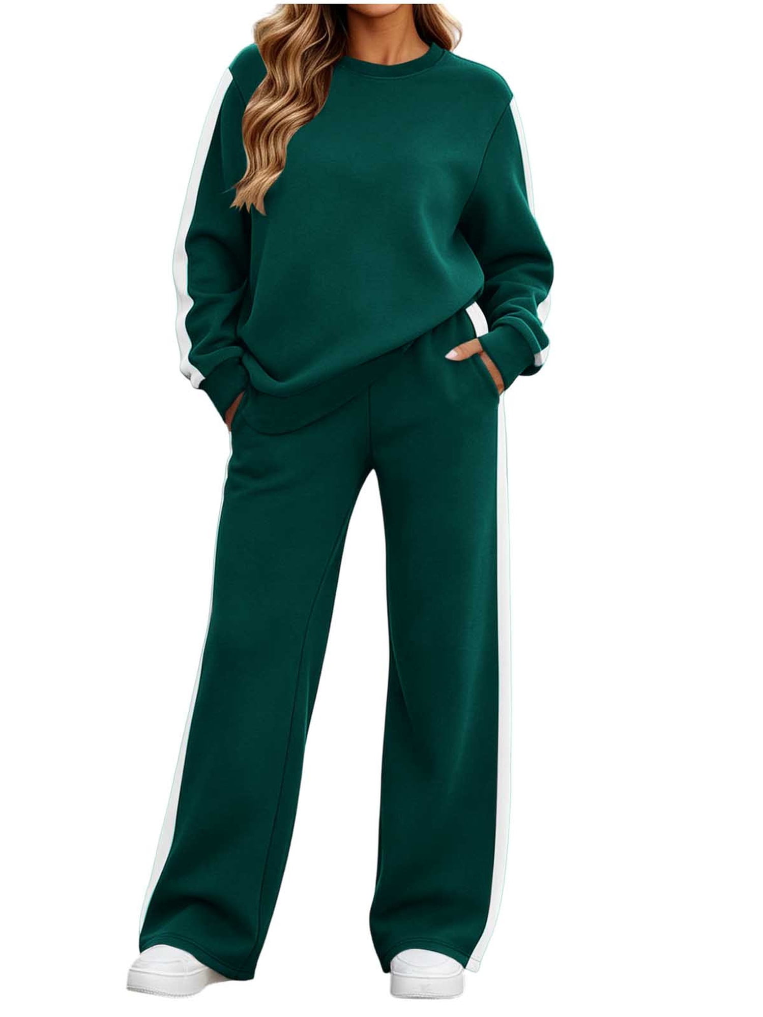 Sweat Set for Women Baeitkot Solid Color Side Stripe Sweatshirt and ...
