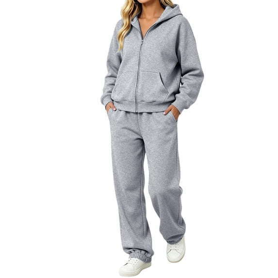 Sweat Sets for Women Long Sleeve Sweatshirt High Waist Jogging Pants 2 Piece Outfits Sweatsuits Fall Y2K Clothing Oversized Hoodie,Airport Travel Matching Outfit,Athletic Comfy Clothing Light Ashy
