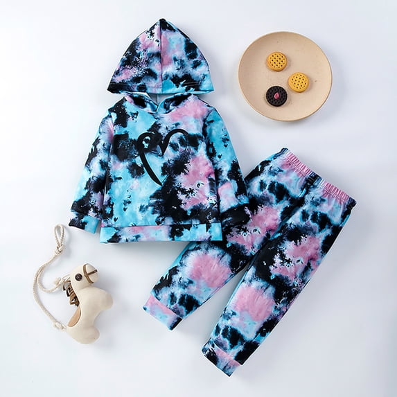 Sweat Sets for Girls Girls Clothes Tie Dye Hoodie Sweatshirt + Camo Sweatpants Girls Clothing Sets 2 Piece Fall Winter Outfits 6-14T