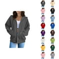 thumbnail image 1 of Sweat Shirts For Womens Women's Solid Color Sweatshirt Women Fashion Solid Loose Hooded Zipper Hoodie Long Sleeve Jacket, 1 of 5