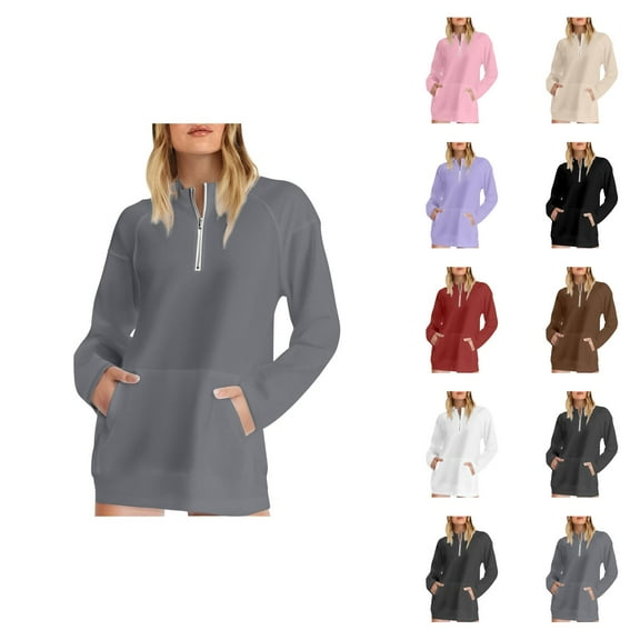 Sweat Shirts For Womens Women's Solid Color Sweatshirt Women's Half Zip Pocket Hooded Sweatshirt Without