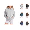 thumbnail image 1 of Sweat Shirts For Womens Women's Solid Color Sweatshirt Women Solid Basic Letter Loose Hoodie Sweatshirt Long Sleeve Pocket Drop Shoulder Pullovers Top, 1 of 5