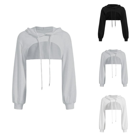 Sweat Shirts For Womens Women's Solid Color Sweatshirt Women's Large Size Casual Long Sleeved Solid Color Irregular Personality Navel Ultra Short Long Sleeved Top Hooded Loose Sweatshirt