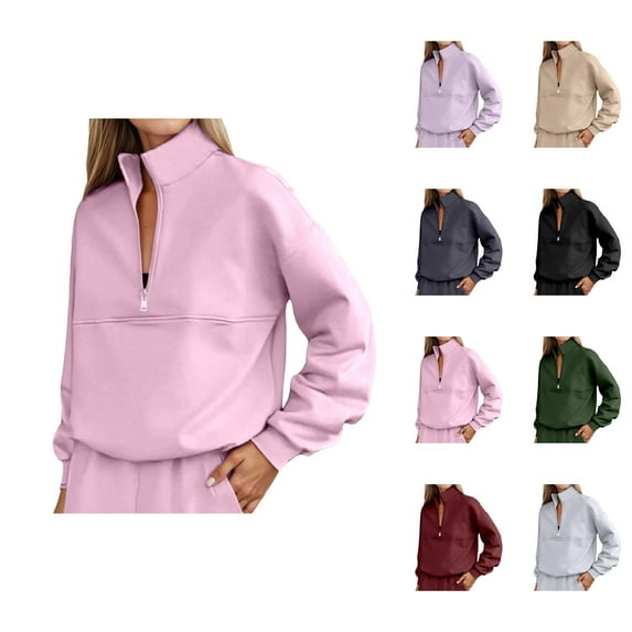 Sweat Shirts For Womens Women's Solid Sweatshirt Women's Long Sleeve Half Zip Pullover Sweatshirt Casual Athletic Top Fashion Workout Shirt For Fall Winter Comfort